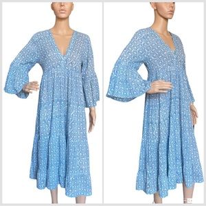 Le Bazar Coastal Blue White Floral French Block Print Small